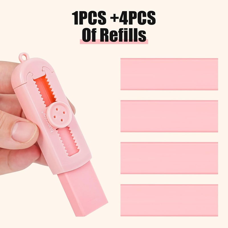 Muxdilu Pencil Erasers,Retractable Erasers for Pencils - 4+1 Pack Rubber Erasers (Pink) - Image 3
